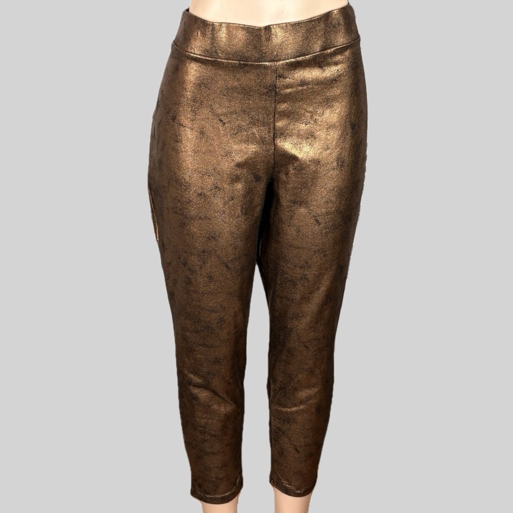 Torrid 6X Biker Rocker Bronze Crackle Foil Leggings Coated Cotton PU Leather 7/8
